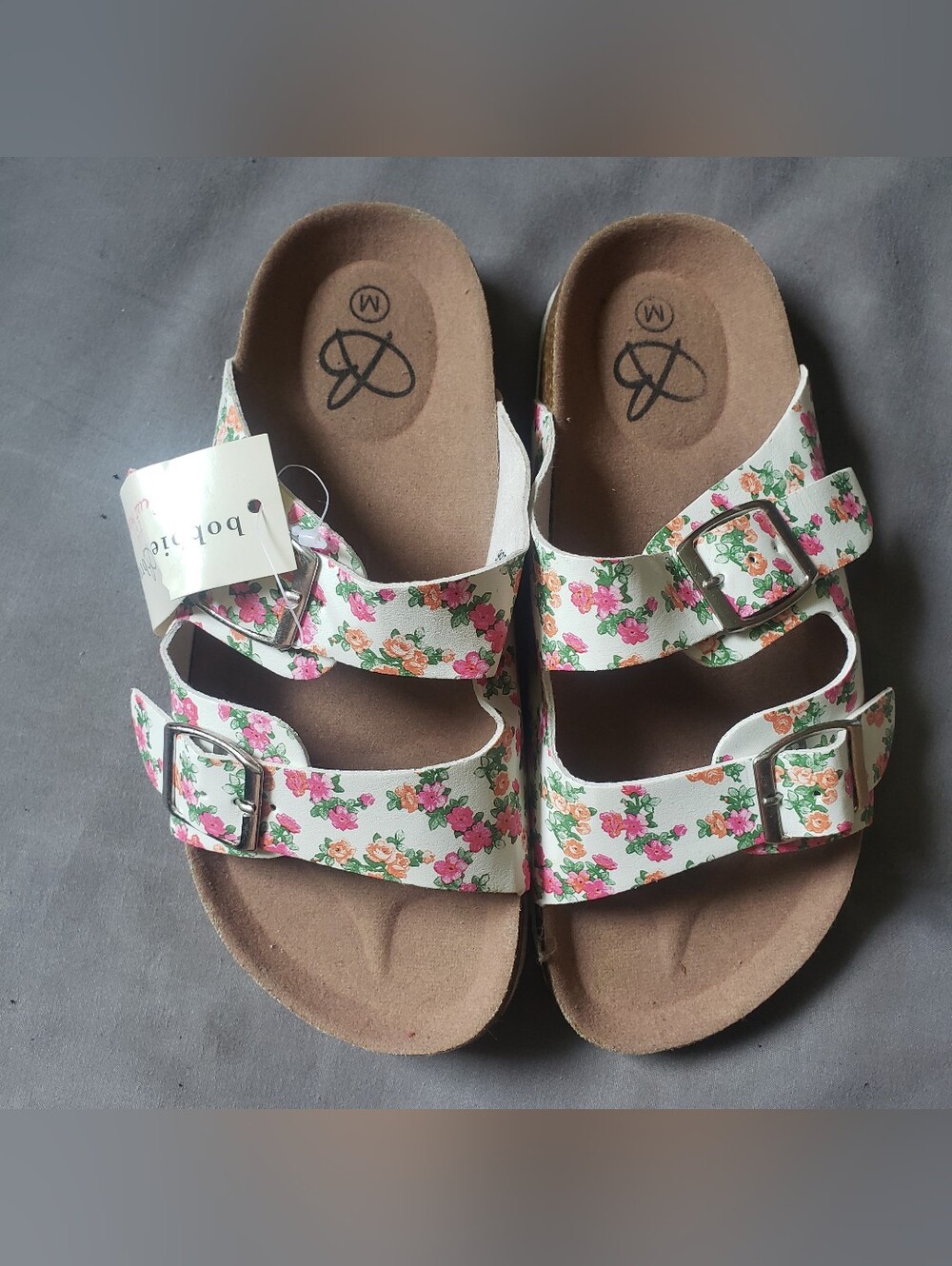 Bobbie Brooks Kids Size M Floral Double-Buckle Sandals - White Pink Green